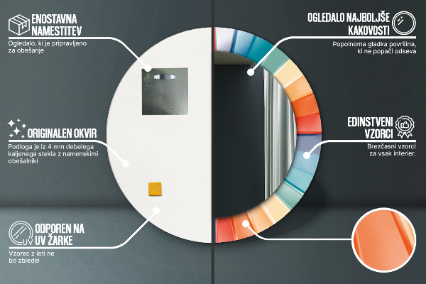 Kerek tükör díszítéssel Radiális koncentrikus csíkok