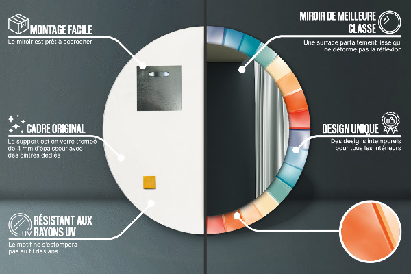 Kerek tükör díszítéssel Radiális koncentrikus csíkok