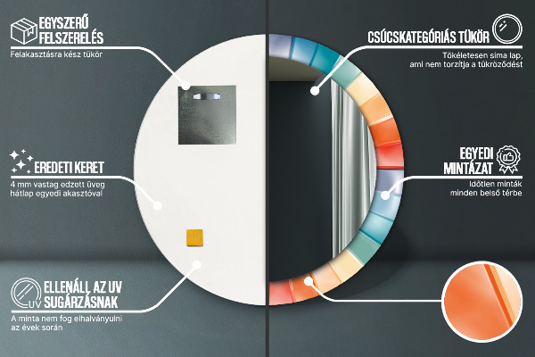 Kerek tükör díszítéssel Radiális koncentrikus csíkok