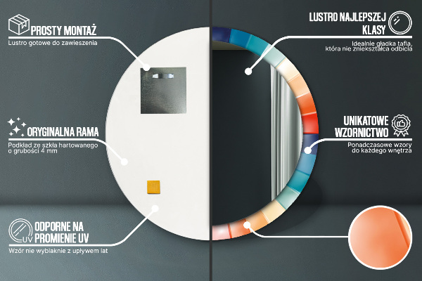 Kerek tükör díszítéssel Radiális koncentrikus csíkok