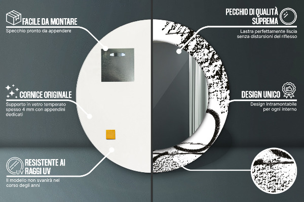 Kerek tükör keret nyomtatással Graffiti minta