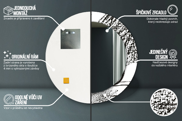 Kerek tükör keret nyomtatással Graffiti minta