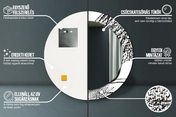 Kerek tükör keret nyomtatással Graffiti minta