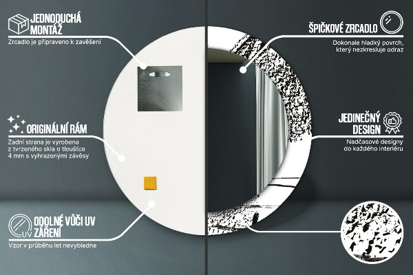 Kerek tükör keret nyomtatással Graffiti minta
