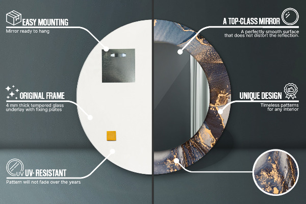 Kerek tükör nyomtatott kerettel Absztrakt folyadék