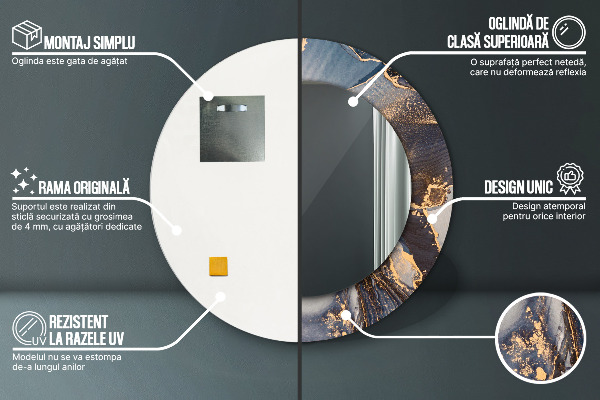 Kerek tükör nyomtatott kerettel Absztrakt folyadék