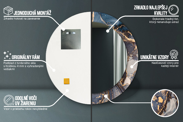 Kerek tükör nyomtatott kerettel Absztrakt folyadék