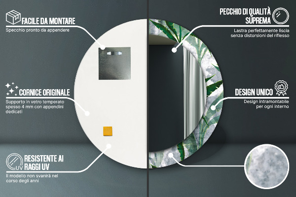 Kerek dísztükör Trópusi levelek