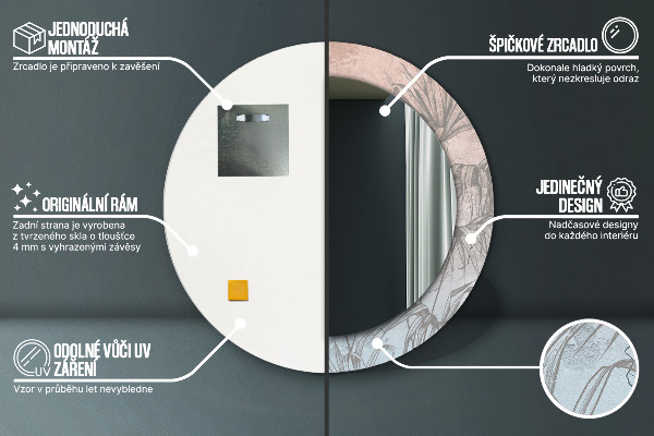 Kerek tükör fali dísz Trópusi virágok
