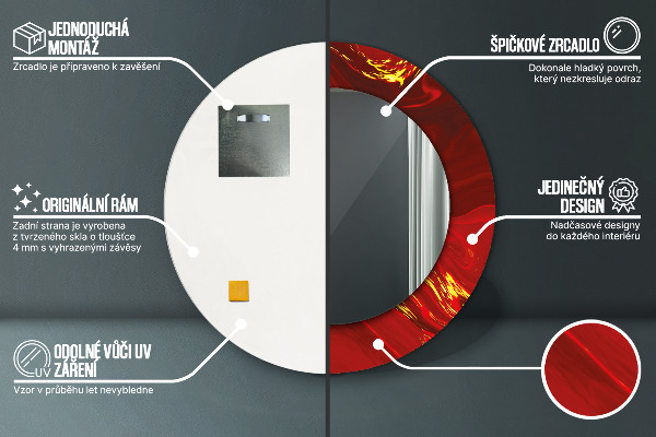 Kerek díszes tükör Vörös márvány