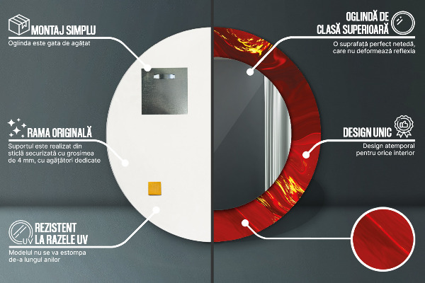 Kerek díszes tükör Vörös márvány