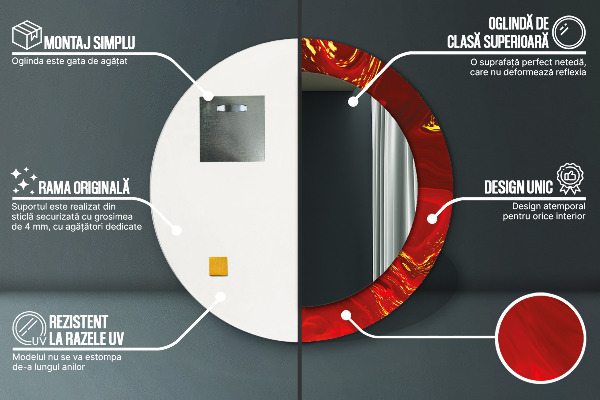 Kerek díszes tükör Vörös márvány