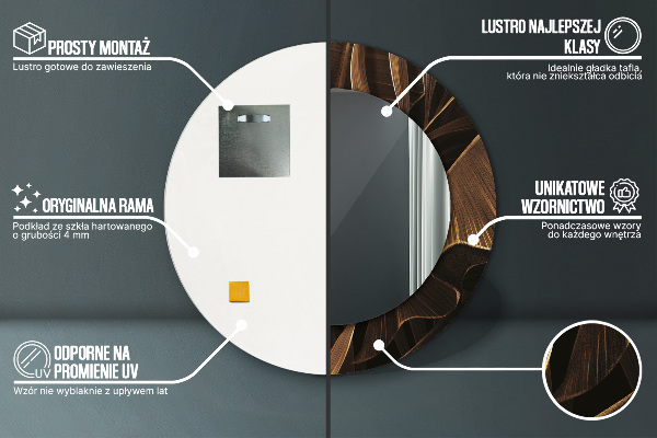 Kerek tükör díszítéssel Barna banán levelek