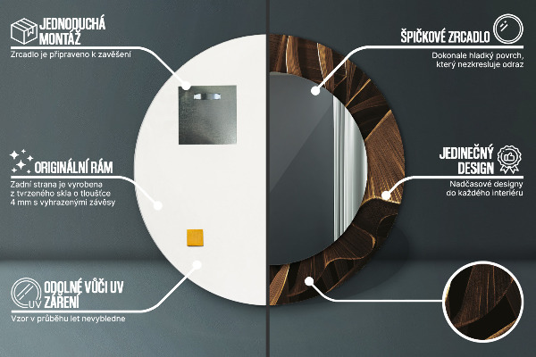 Kerek tükör díszítéssel Barna banán levelek