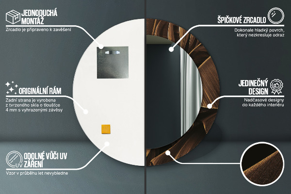 Kerek tükör díszítéssel Barna banán levelek