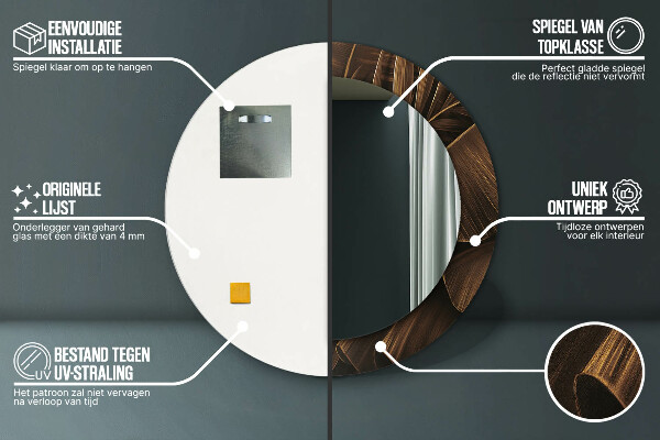 Kerek tükör díszítéssel Barna banán levelek