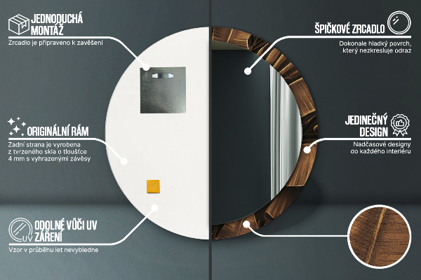 Kerek tükör díszítéssel Barna banán levelek