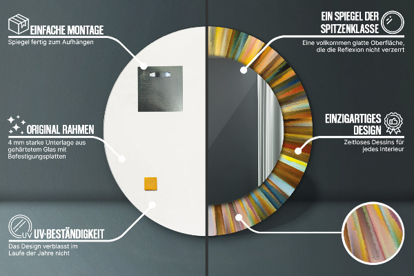 Kerek tükör nyomtatott kerettel Absztrakt radiális minta