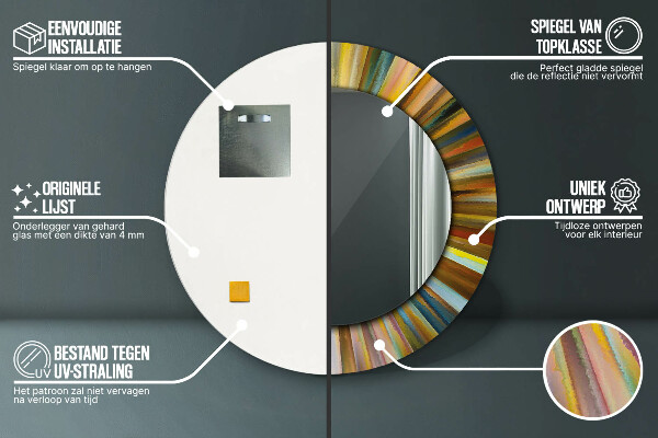 Kerek tükör nyomtatott kerettel Absztrakt radiális minta