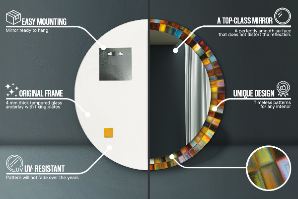 Kerek tükör nyomtatott kerettel Absztrakt radiális minta