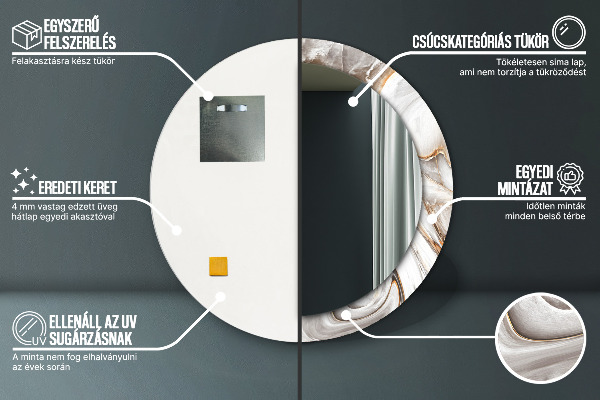 Kerek dísztükör Világos márvány