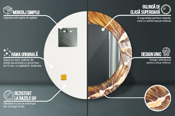 Kerek tükör fali dísz Arany levelek