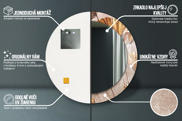 Kerek tükör fali dísz Arany levelek