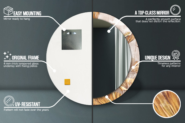 Kerek tükör fali dísz Arany levelek