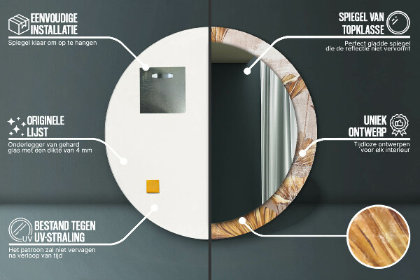 Kerek tükör fali dísz Arany levelek