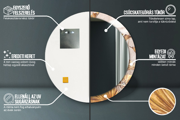 Kerek tükör fali dísz Arany levelek