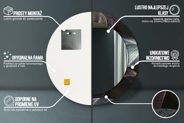 Kerek tükör díszítéssel Sötét trópusi levelek