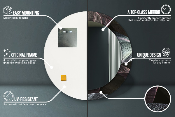 Kerek tükör díszítéssel Sötét trópusi levelek