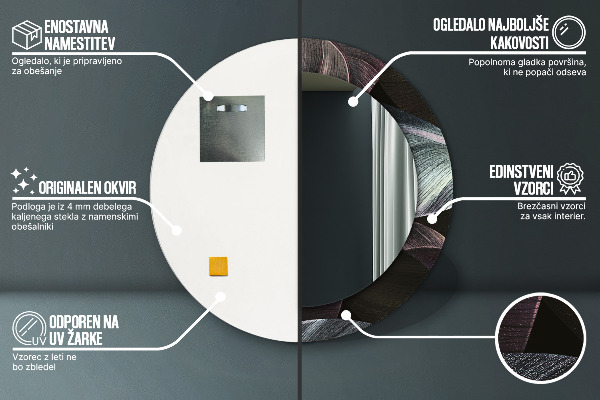 Kerek tükör díszítéssel Sötét trópusi levelek