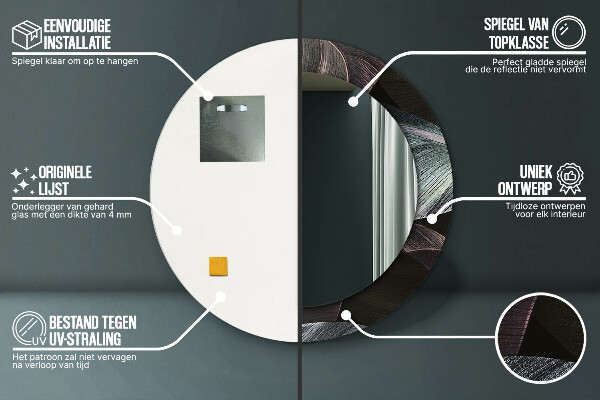 Kerek tükör díszítéssel Sötét trópusi levelek