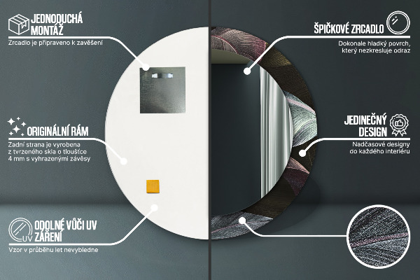 Kerek tükör díszítéssel Sötét trópusi levelek