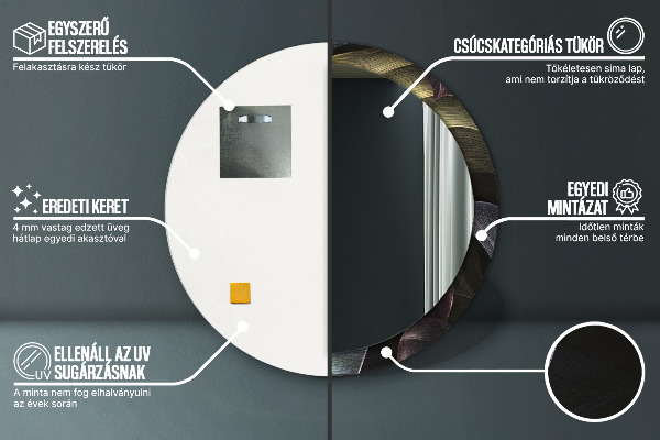 Kerek tükör díszítéssel Sötét trópusi levelek