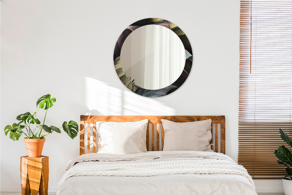 Kerek tükör díszítéssel Sötét trópusi levelek