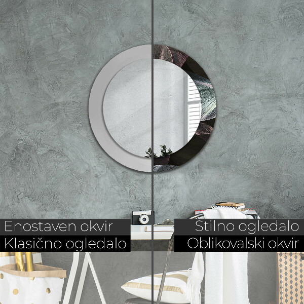 Kerek tükör díszítéssel Sötét trópusi levelek