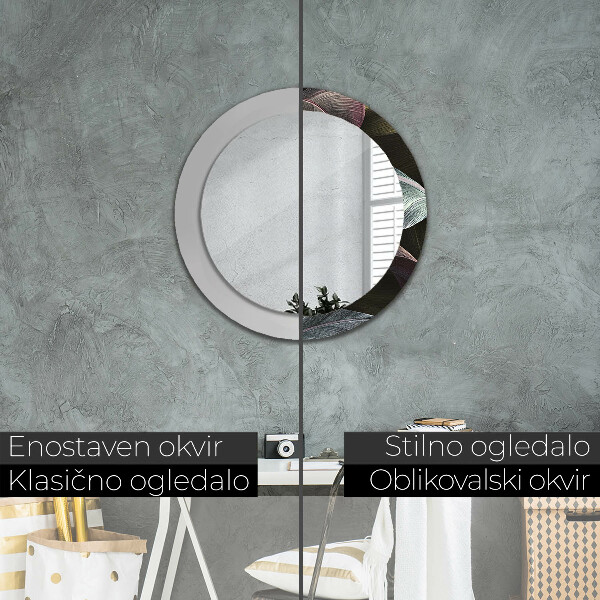 Kerek tükör díszítéssel Sötét trópusi levelek