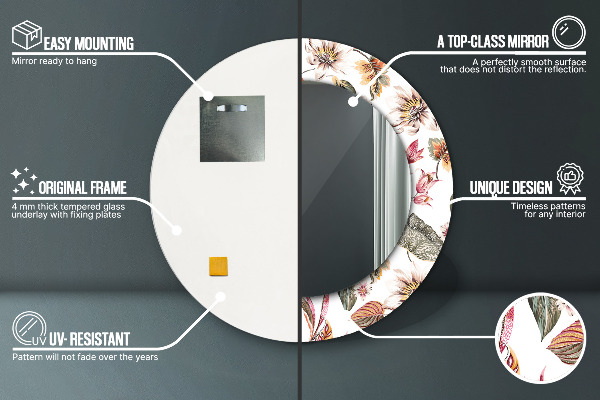 Kerek tükör keret nyomtatással Vintage virágok