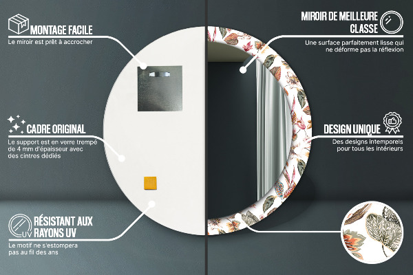 Kerek tükör keret nyomtatással Vintage virágok