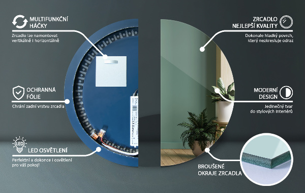 Kör alakú tükör led világítással fi 90 cm