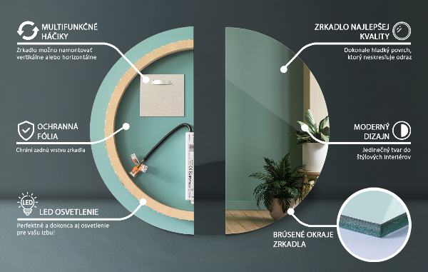 Ledes fürdőszoba tükör fi 100 cm