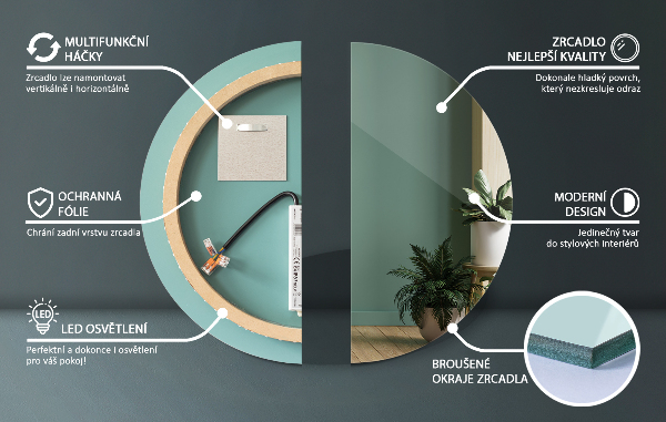 Ledes kör alakú tükör fi 50 cm