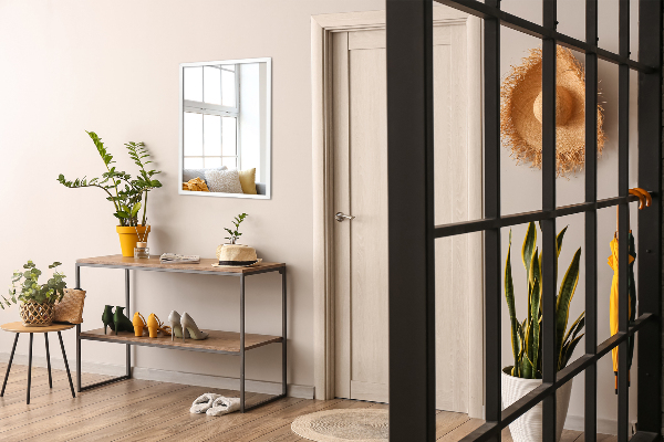 Négyszögletes tükör a hálószobába fehér kerettel 80x60 cm