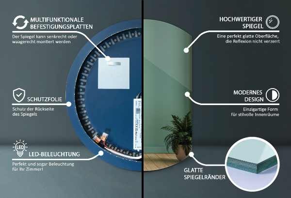 Szokatlan forma tükör led világítással dekoratív 74x90 cm