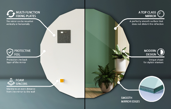 Sokszögű tükör esztétikai 80x80 cm