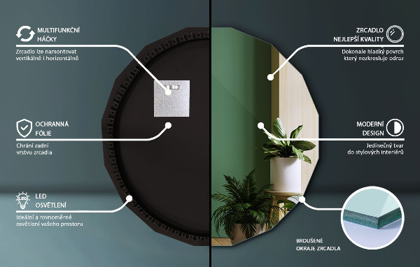 Sokszögű tükör LED 100x100 cm