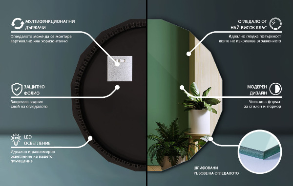 Sokszögű tükör LED 60x60 cm