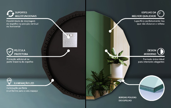 Sokszögű tükör LED 60x60 cm